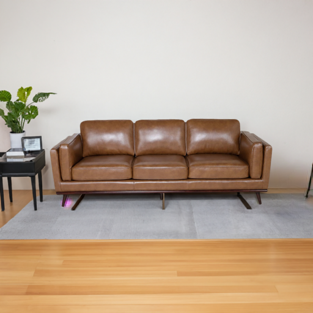 Hugo 3 Seater Leather Sofa - Nature Scotch