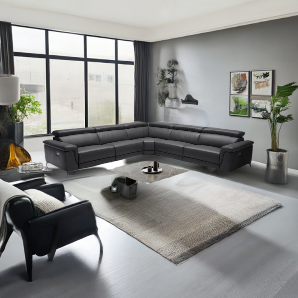 Harper Corner Modular Electric Recliner Leather Lounge- Black