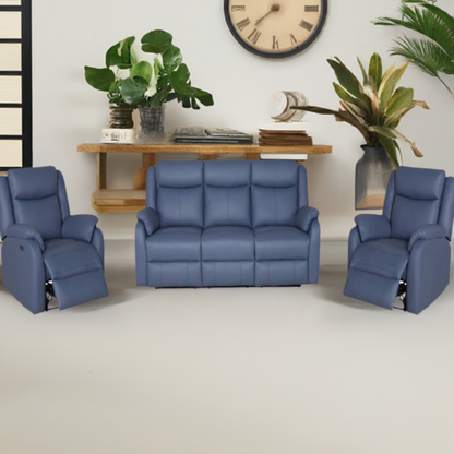 Pinnacle Electric Recliner Leather Sofa 3+2+1 Set Marine Blue