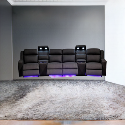 Home Cinema 4 Seater Electric Recliner Rhino Suede Fabric Sofa Black