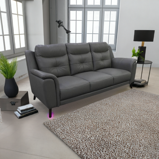 OFFO Georgia 3 Seater Leather Sofa Gunmetal