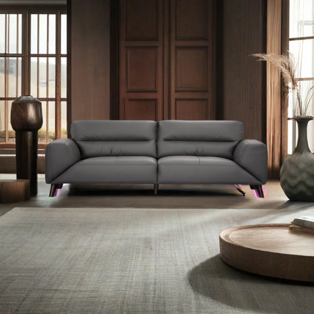 OFFO Sonoma 3 Seater Leather Sofa Gunmetal