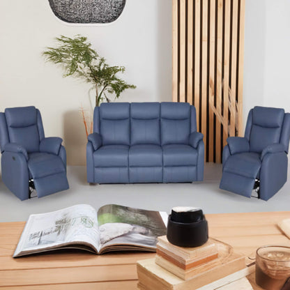 Pinnacle Electric Recliner Leather Sofa 3+1+1 Set Marine Blue