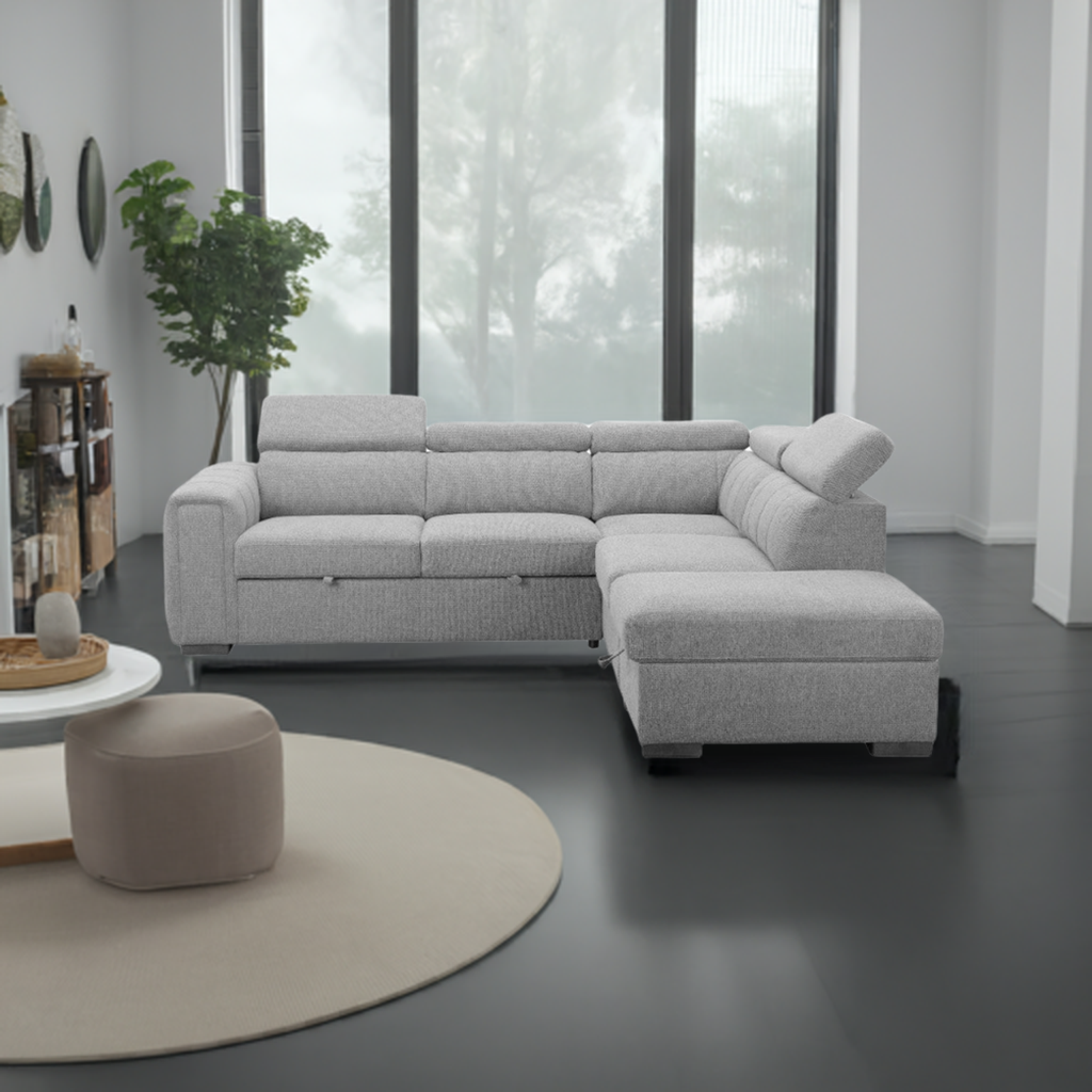 Odelia Fabric 2S W/Sofa Bed RHF Chaise & Ottoman -Grey
