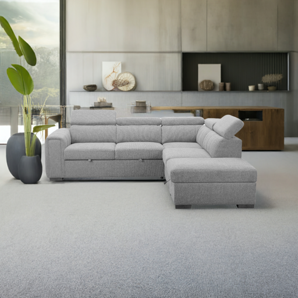 Odelia Fabric 2S W/Sofa Bed RHF Chaise & Ottoman -Grey