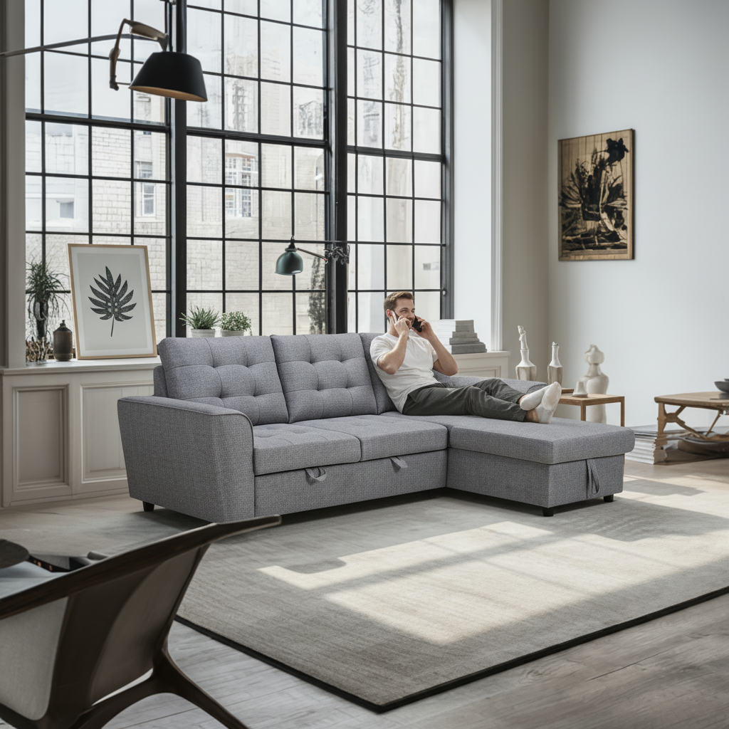 Aurore Sofa Bed Reversible Storage Chaise-Grey