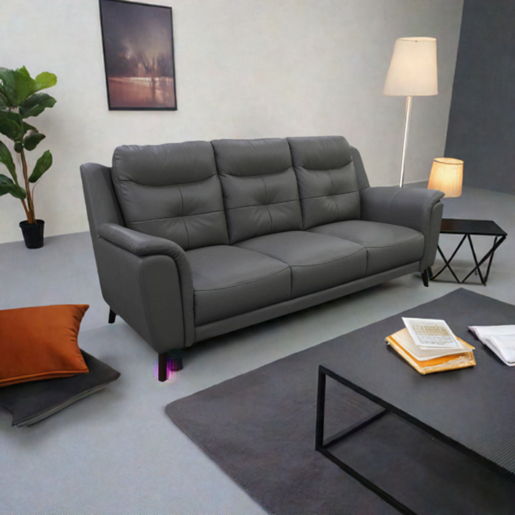 OFFO Georgia 3 Seater Leather Sofa Gunmetal