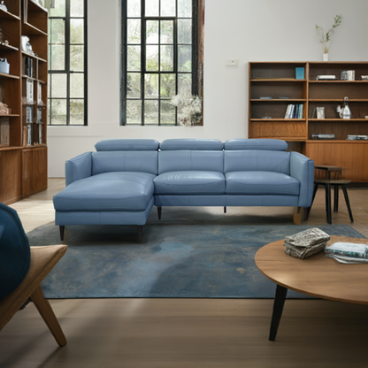 Madison 3 Seater Leather Left Chaise Sofa - Blue