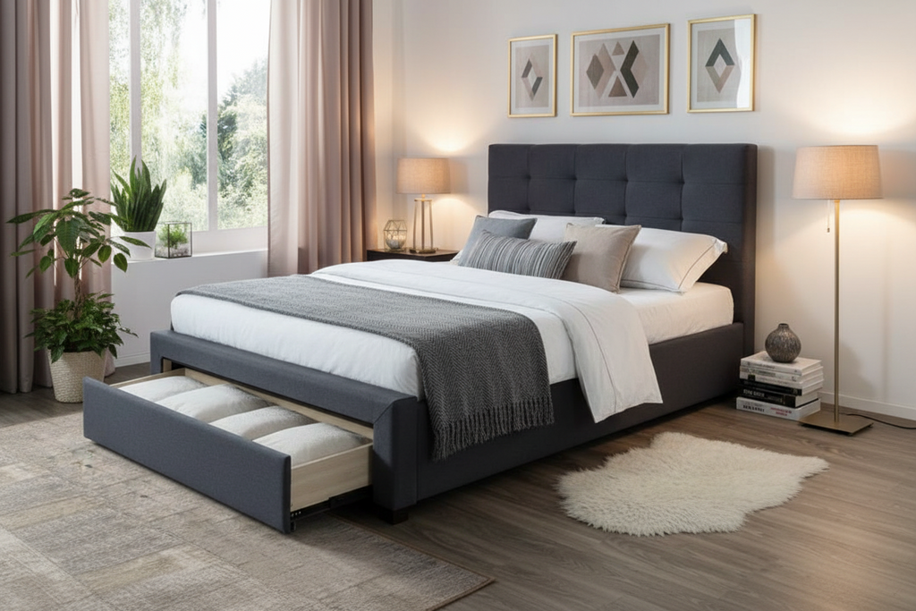 Rhodvix Upholstered Bed Storage - Mid Grey