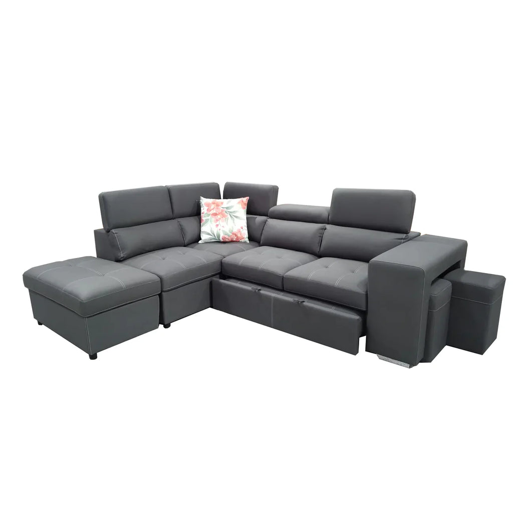 Posivix Rhino Fabric 4 Seater Sofa Bed LHF Chaise Ottoman  -Dark Grey
