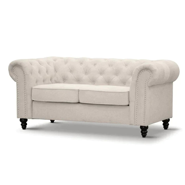 Royal Chesterfield 2 Seater Fabric Sofa Beige