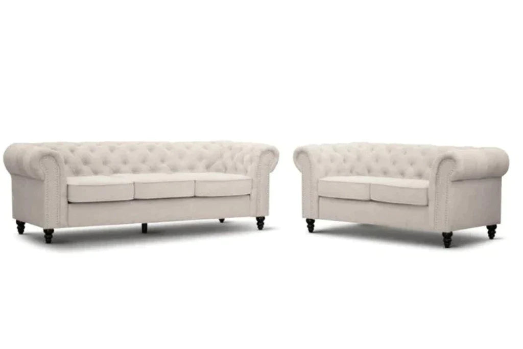 Royal Chesterfield 2 Seater Fabric Sofa Beige