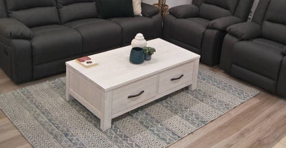 Flora 2 Drawer White Wash Timber Coffee Table