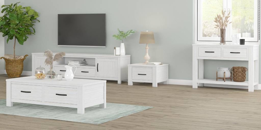 Flora 2 Drawer White Wash Timber Coffee Table