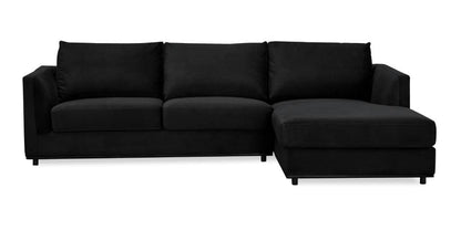 Velvet Fabric 2 Love Seat WITH RHF Chaise Sofa Black