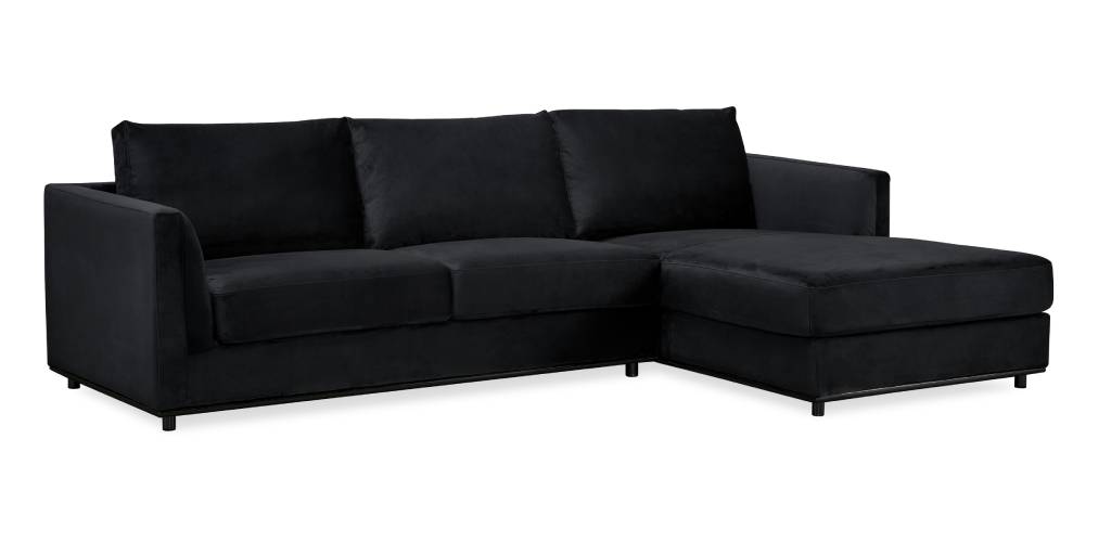 Velvet Fabric 2 Love Seat WITH RHF Chaise Sofa Black