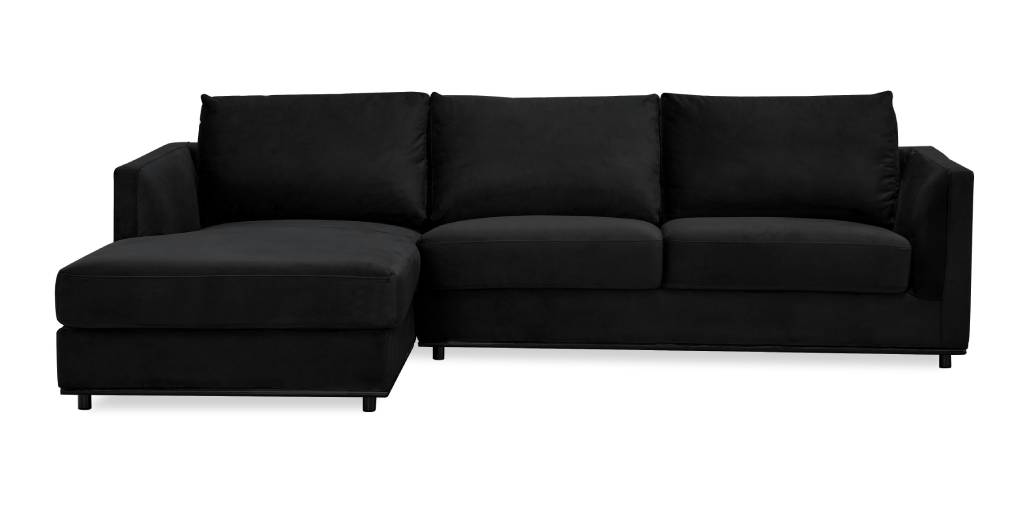 Velvet Fabric 2 Love Seat WITH LHF Chaise Sofa Black