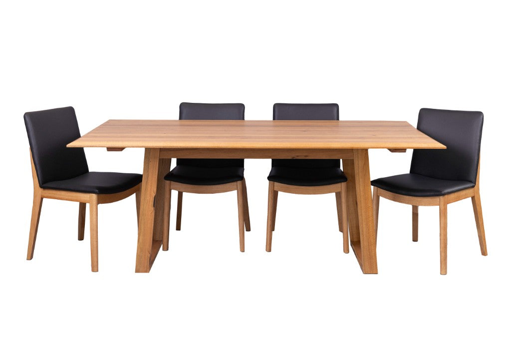 OFFO Galway 200CM Dining Table WITH 6 Black Chairs Kit -Natural