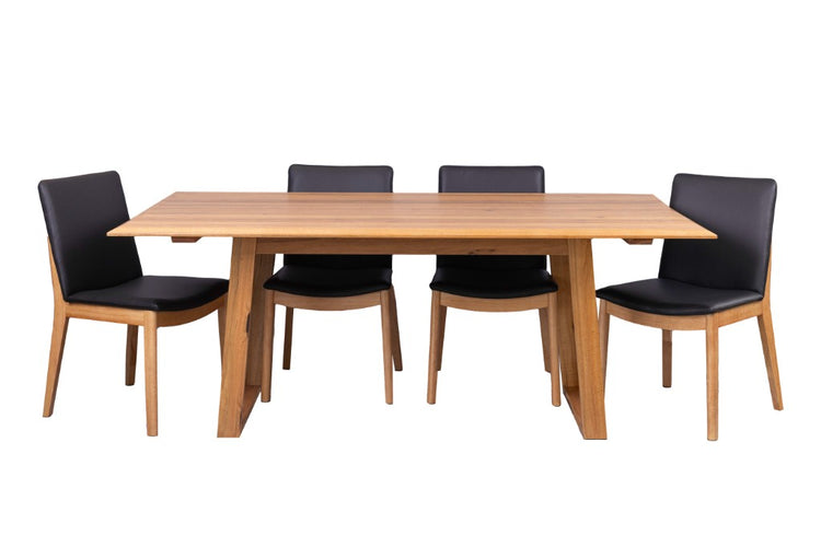 Galvix 200CM Dining Table WITH 6 Black Chairs Kit -Natural