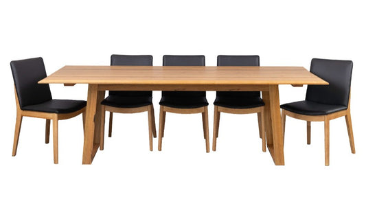 OFFO Galway 240CM Dining Table WITH 8 Black Chairs Kit -Natural