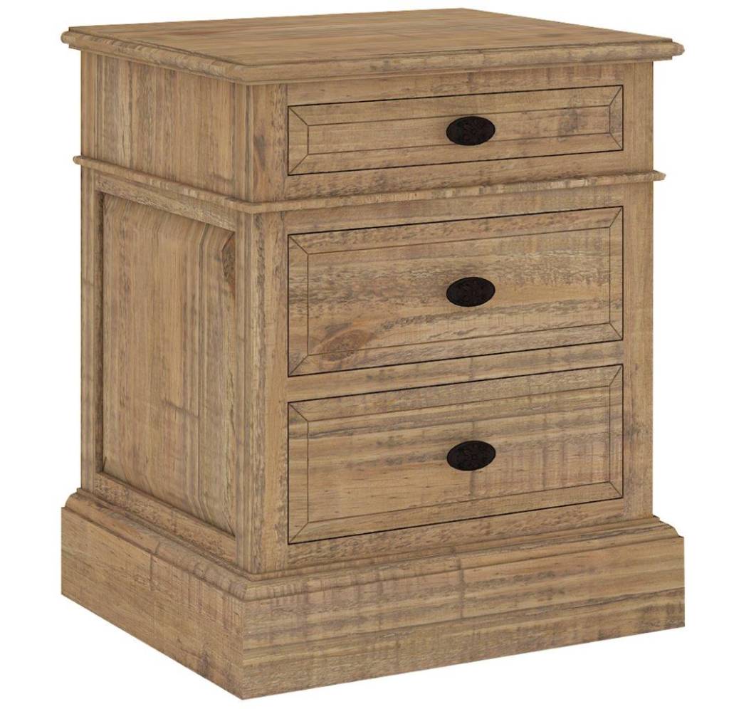 French Provincial 3 Drawers Bedside Table Natural