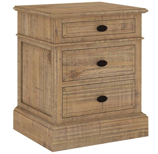 French Provincial 3 Drawers Bedside Table Natural