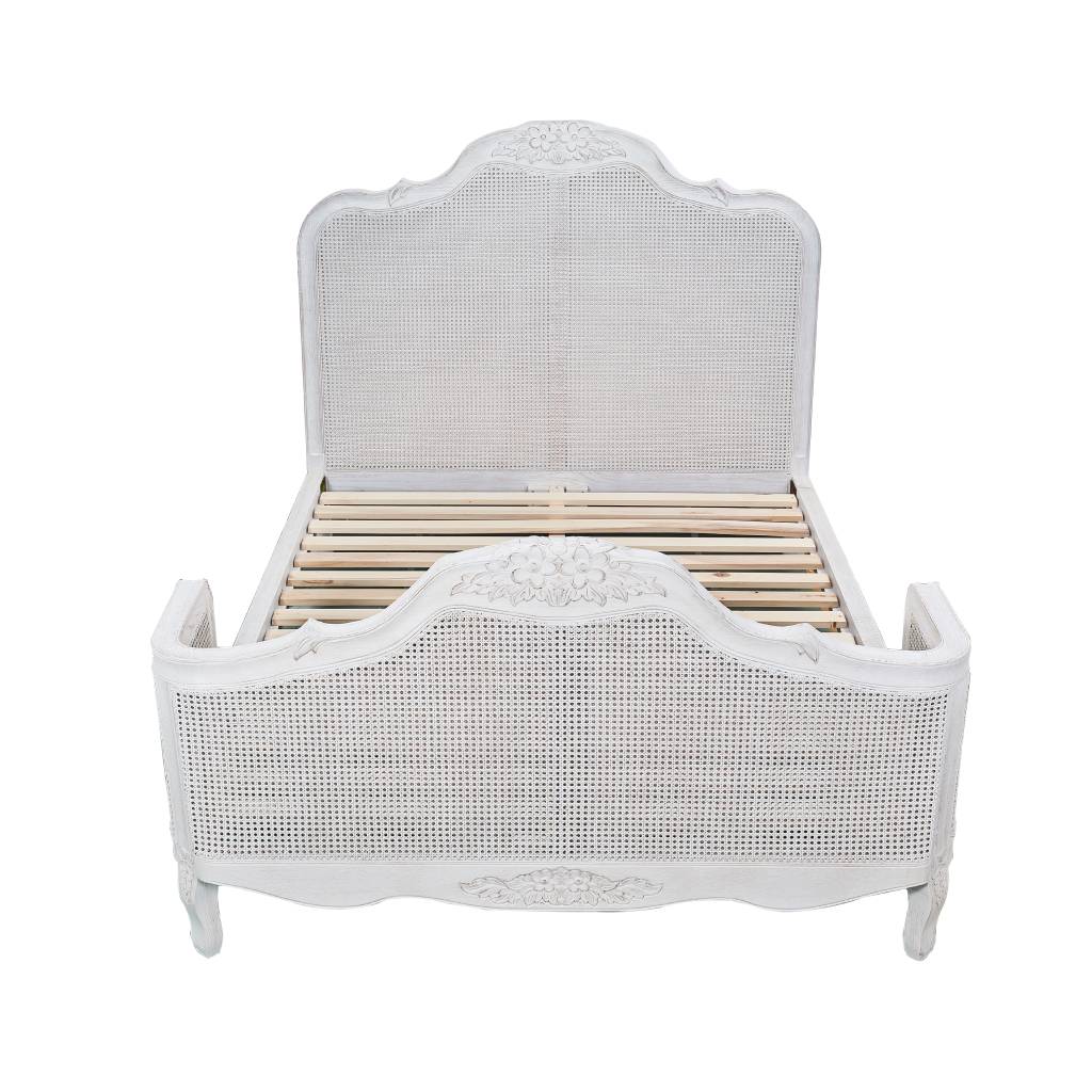 French Provincial Fleur Queen Bed - Antique White