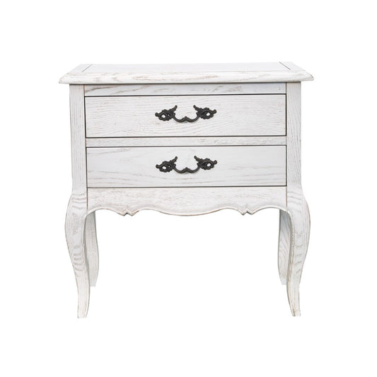 French Provincial Fleur 2 Drawers  Bedside Table Antique White