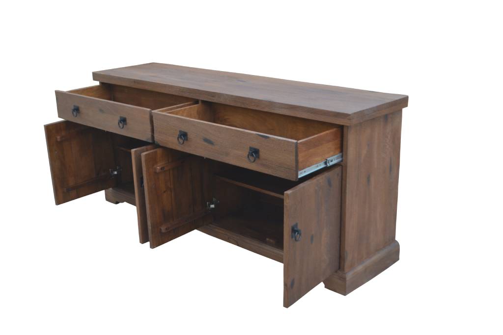 French Provincial Bellevue Mango Wood 180cm 2 Drawer / 4 Door Buffet-Antique Walnut