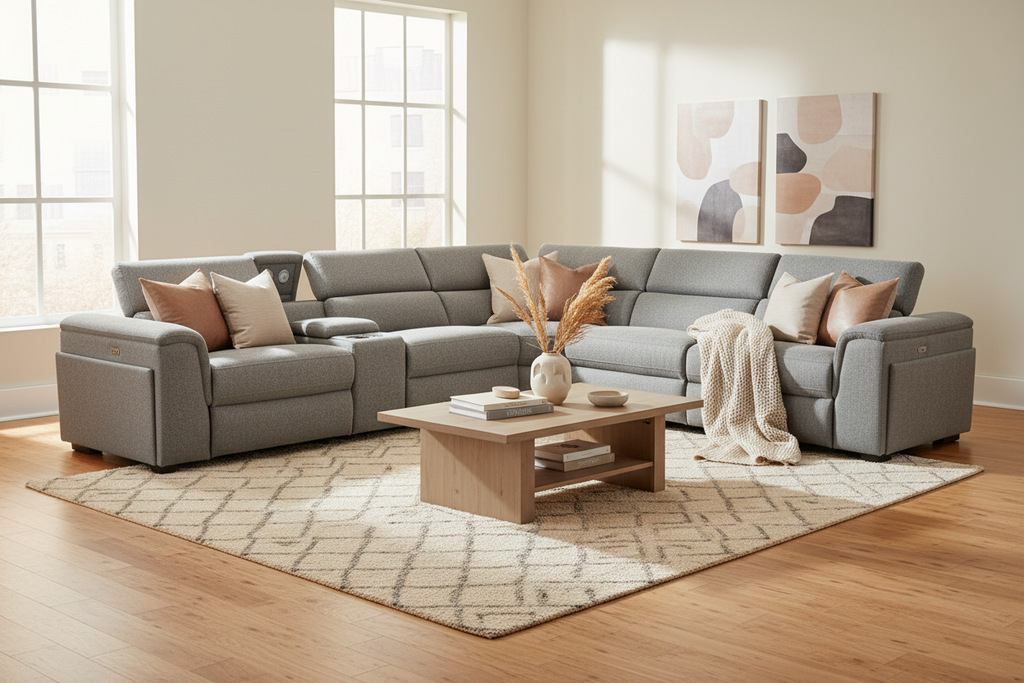 Gray sectional sofa on a white background