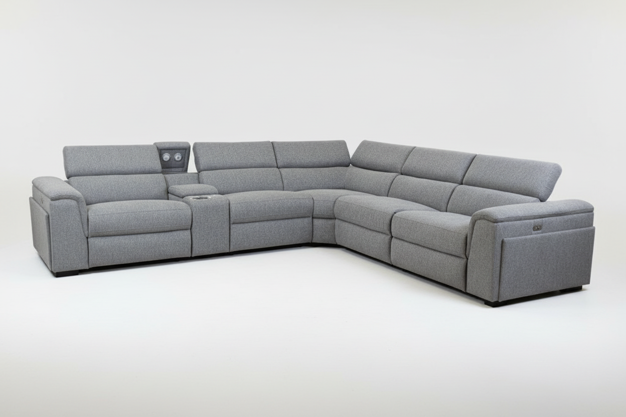 Byron Fabric Corner Modular Lounge W/2 END Electric Recliner-451 Light Grey