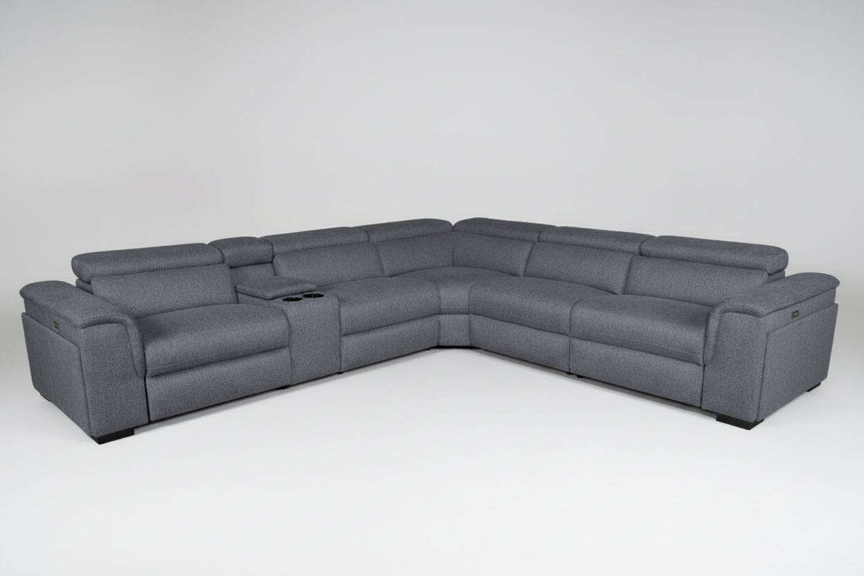 Byron Fabric Corner Modular Lounge W/2 END Electric Recliner-Dark Grey