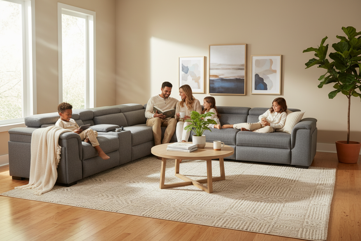 Gray sectional sofa on a white background