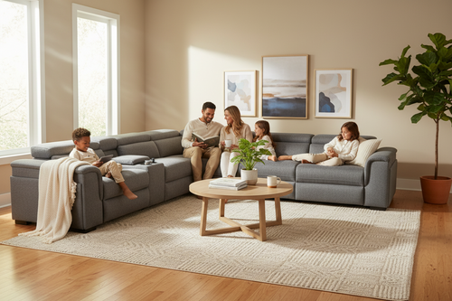 Gray sectional sofa on a white background