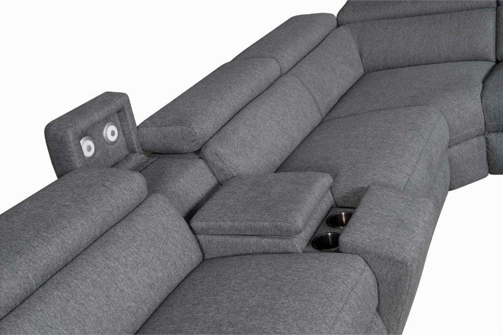 OFFO Blake Fabric Corner Modular Lounge W/2 END Electric Recliner-Dark Grey