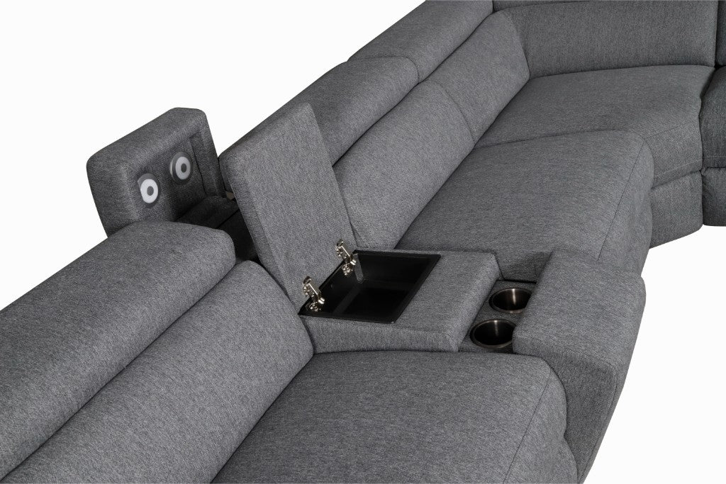 OFFO Blake Fabric Corner Modular Lounge W/2 END Electric Recliner-Dark Grey