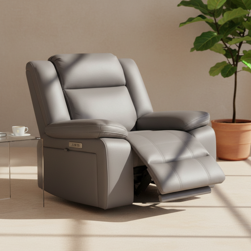 Gray recliner chair on a white background