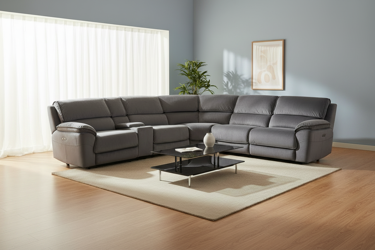 Mempvix Electric Recliner Fabric Corner Modular Lounge-Shadow