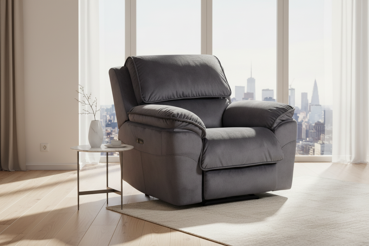 Mempvix Single Motor Electric Recliner Suave Fabric Lounge -Shadow