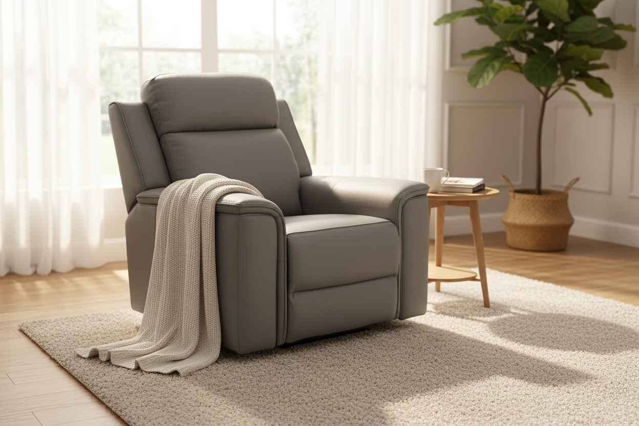 Gray recliner chair on a white background