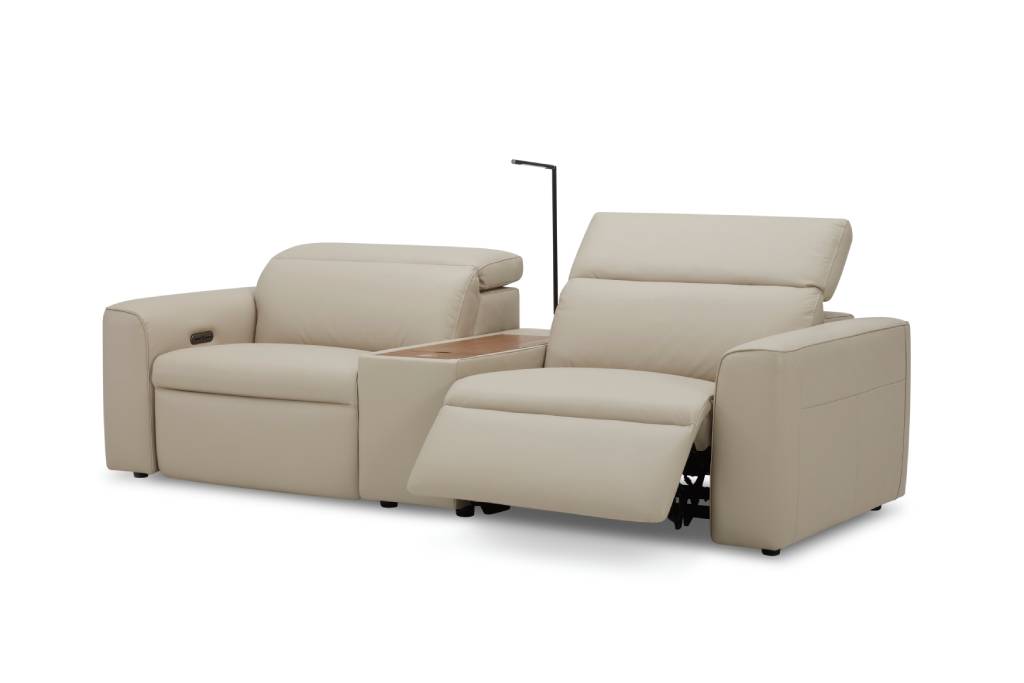 Home Theatre Cowhide Leather 2 Electric Recliner &Console-Beige