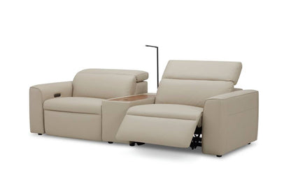 Home Theatre Cowhide Leather 2 Electric Recliner &Console-Beige