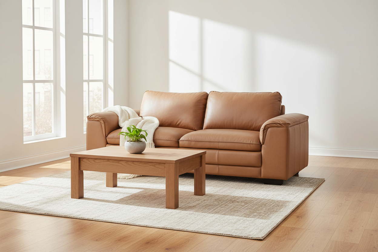Brown leather sofa on a white background
