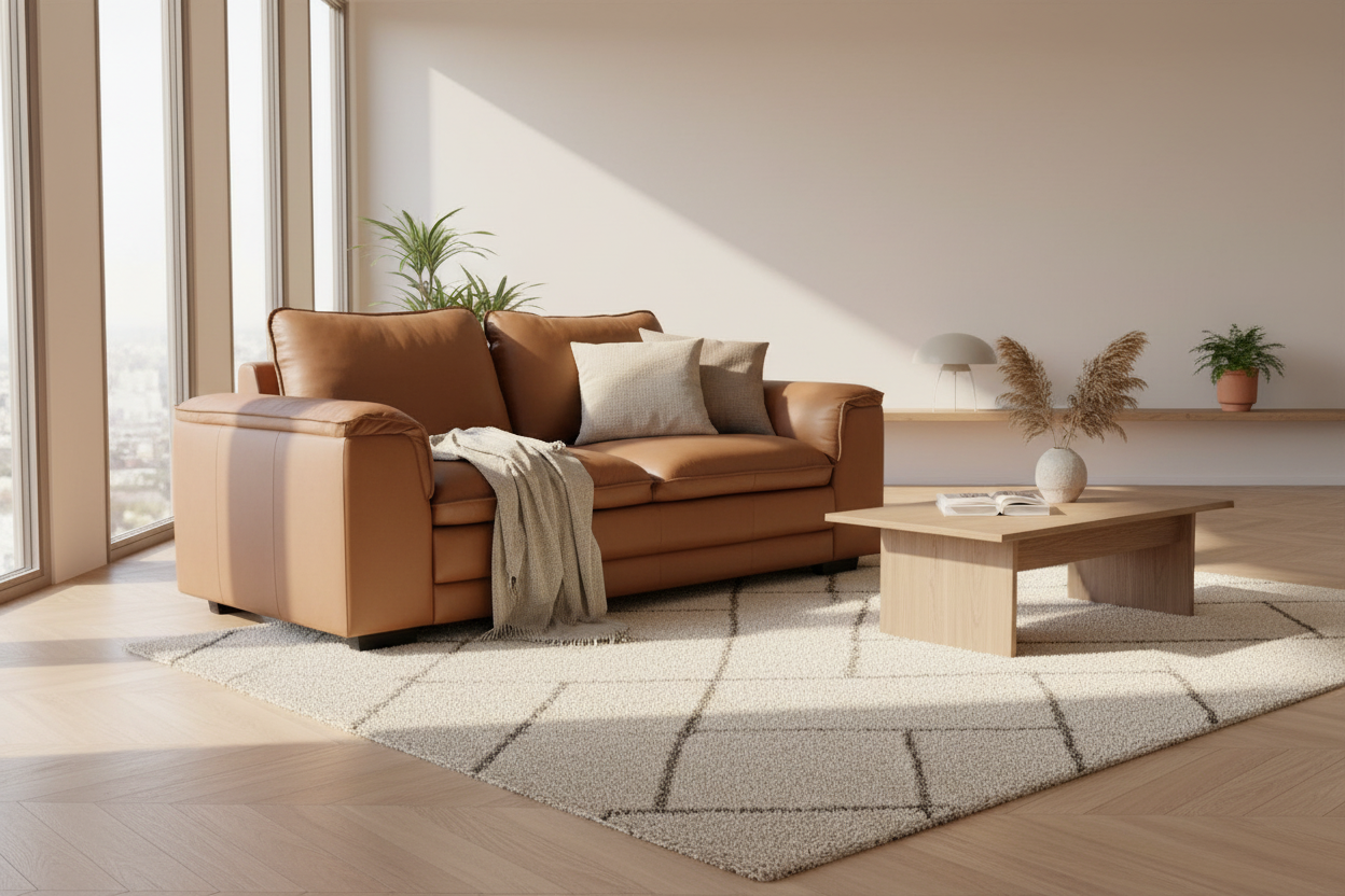 Brown leather sofa on a white background