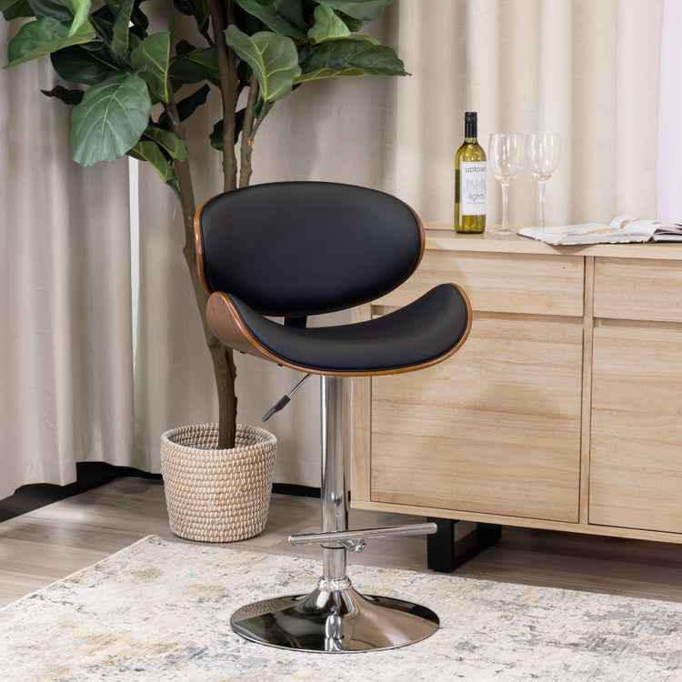 MONACO BAR CHAIR CHROME AND WALNUT BLACK PU