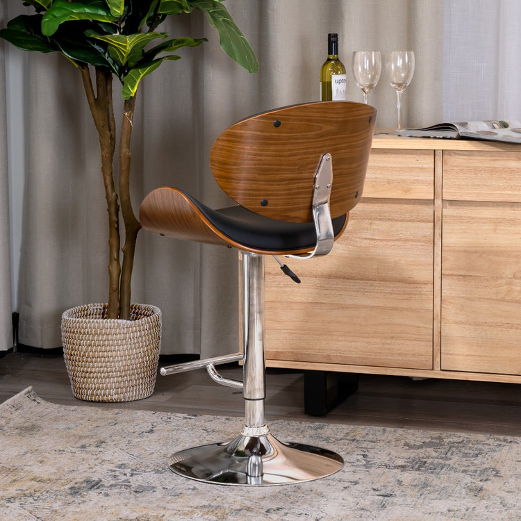 MONACO BAR CHAIR CHROME AND WALNUT BLACK PU