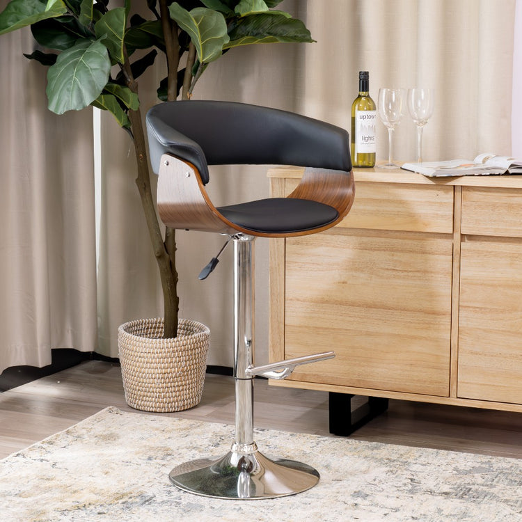 FOCUS BAR CHAIR CHROME AND WALNUT BLACK PU