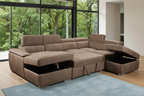 Brighvix Rhino Fabric Sofa Bed RHF Chaise Ottoman  -Mushroom