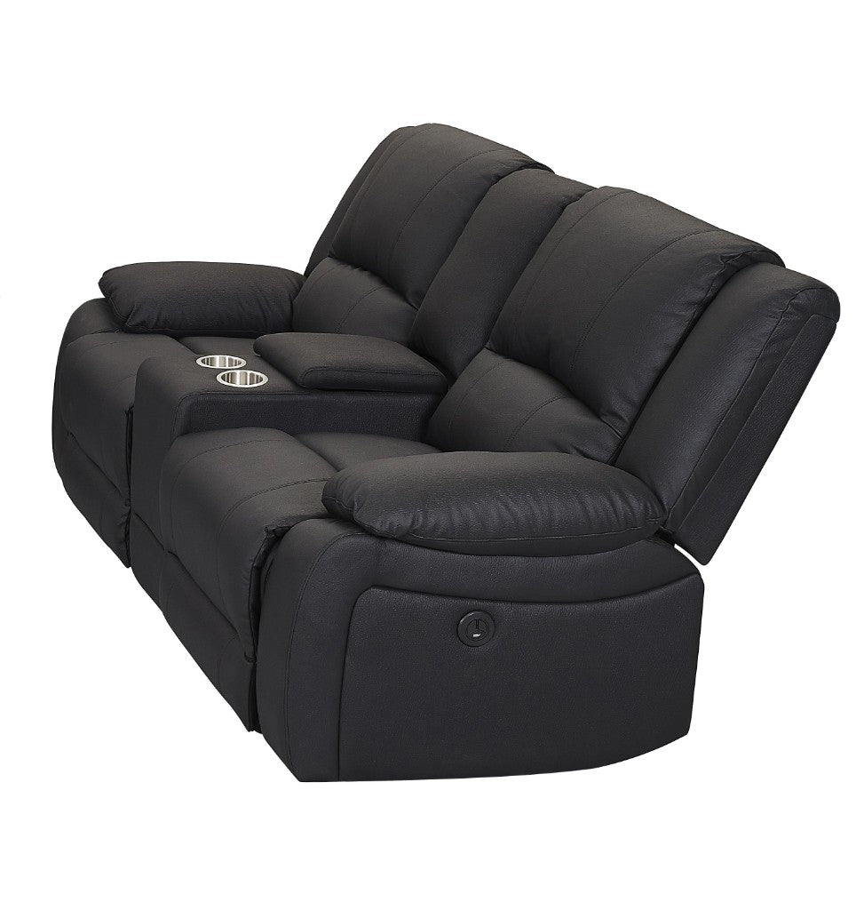 OFFO Captain 3 Seater Rhino Suede Fabric Electric Recliner Lounge -Black Onyx