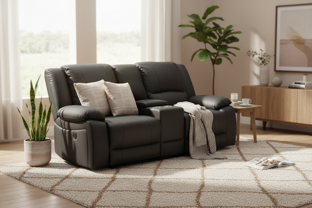 Captvix 2 Seater Rhino Suede Fabric Electric Recliner Lounge -Black Onyx